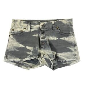 Nicoli Acid Wash Cut Off Denim Shorts Button Fly Raw Hem Girls 14 Gray Stretch